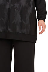 Grote Maten Set Met Print En Knoopdetail — Zwart