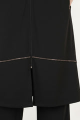 Plus - Size Jacket With Leopard Trim And Front Zipper — Black