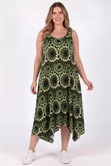 Plus - Size Patterned Dress With Ring Detail — Green