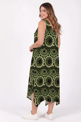 Plus - Size Patterned Dress With Ring Detail — Green