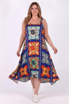 Plus‑Size Patterned Dress With Ring Detail — Blue