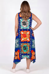 Gemustertes Kleid Mit Ringdetail — Große Größen, Blau