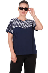 Gestreifte Bluse Mit Seitenschlitzen – Marineblau
