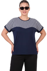 Gestreifte Bluse Mit Seitenschlitzen – Marineblau