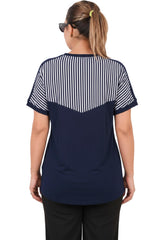 Gestreifte Bluse Mit Seitenschlitzen – Marineblau