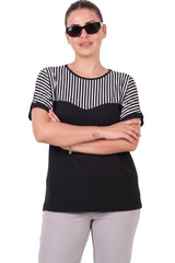 Gestreepte Blouse Met Zijsplitten, Zwart