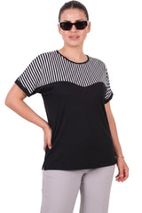 Gestreepte Blouse Met Zijsplitten, Zwart