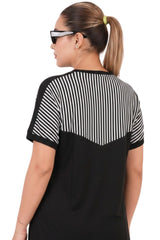 Gestreepte Blouse Met Zijsplitten, Zwart