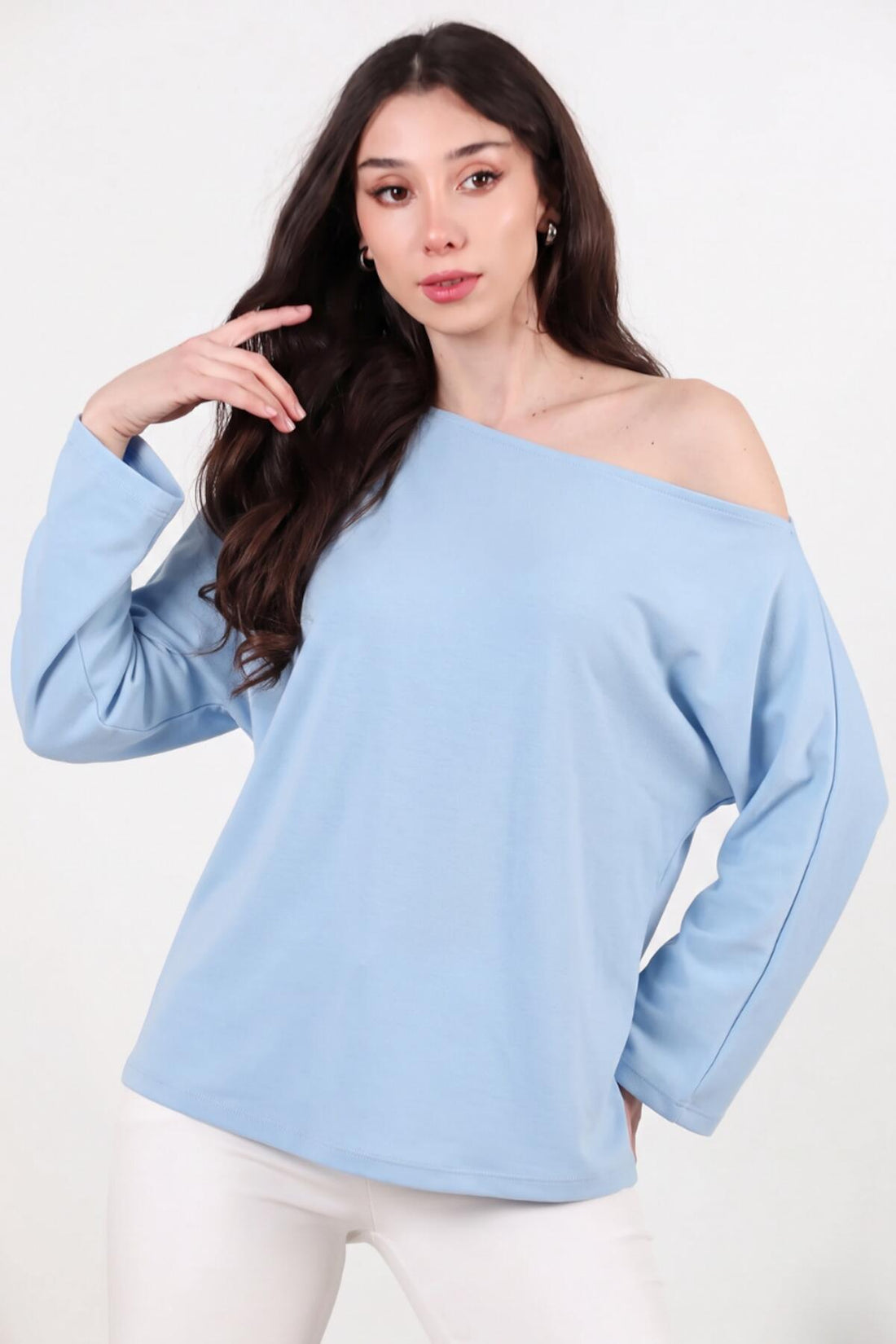 Oversized Blouse Met Lage Schouderlijn – Blauw