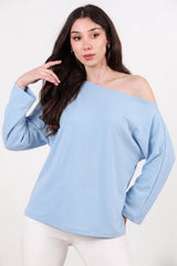 Oversized Blouse Met Lage Schouderlijn – Blauw