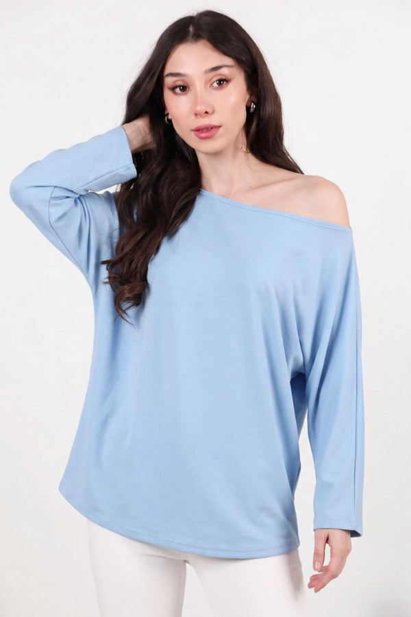 Oversized Blouse Met Lage Schouderlijn – Blauw