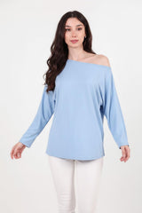 Oversized Blouse Met Lage Schouderlijn – Blauw