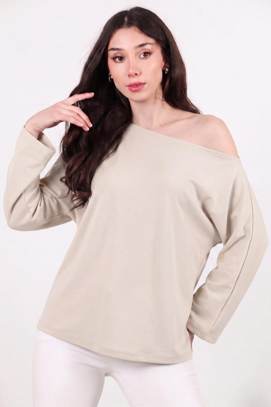 Oversized Blouse Met Lage Schouderlijn – Steengrijs