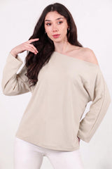Oversized Blouse Met Lage Schouderlijn – Steengrijs