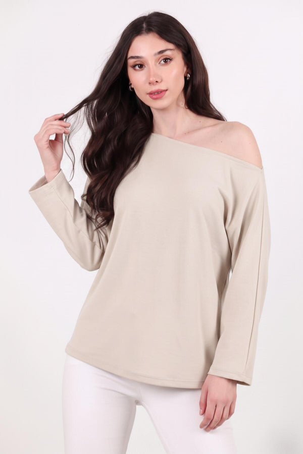 Oversized Blouse Met Lage Schouderlijn – Steengrijs
