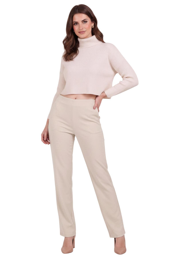 Wijdvallende Broek Met Elastische Taille, Stone