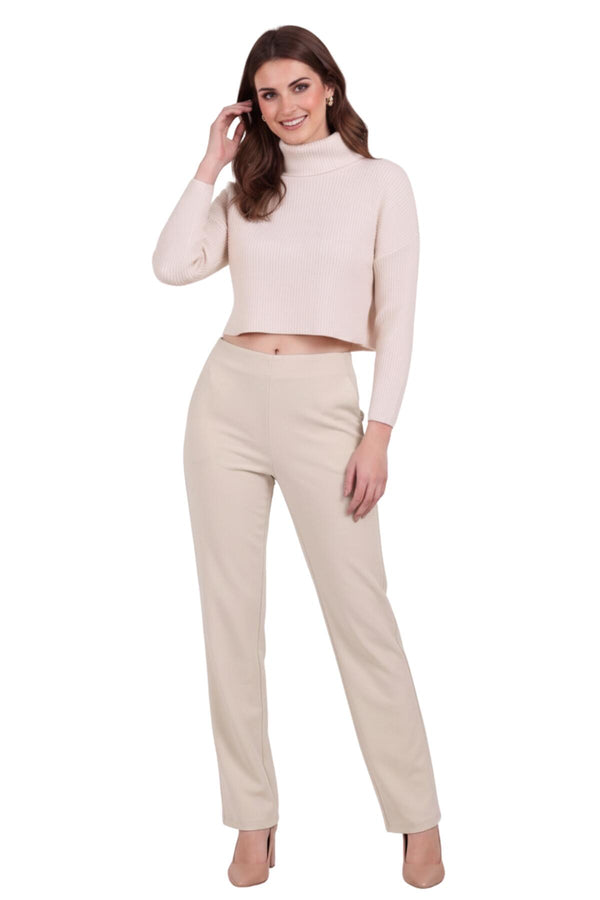 Wijdvallende Broek Met Elastische Taille, Stone