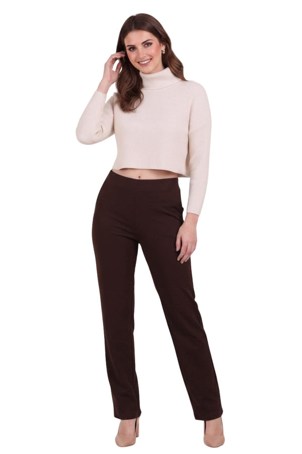 Wijdvallende Broek Met Elastische Taille, Bruin