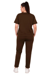 Plus - Size Printed Short - Sleeve Two - Piece Set — Brown