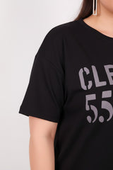 Set Met Print En Korte Mouwen In Grote Maten — Zwart
