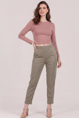 Broek Met Geplooide Zoom — Khaki