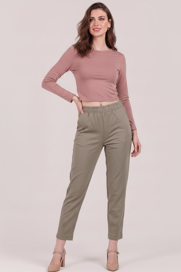 Broek Met Geplooide Zoom — Khaki