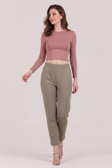 Broek Met Geplooide Zoom — Khaki