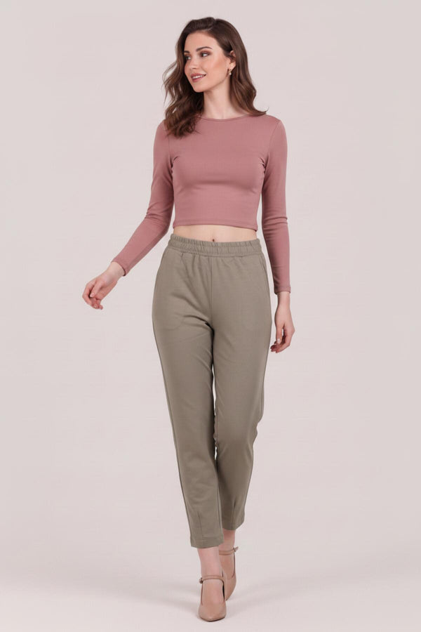 Broek Met Geplooide Zoom — Khaki