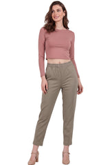 Broek Met Geplooide Zoom — Khaki