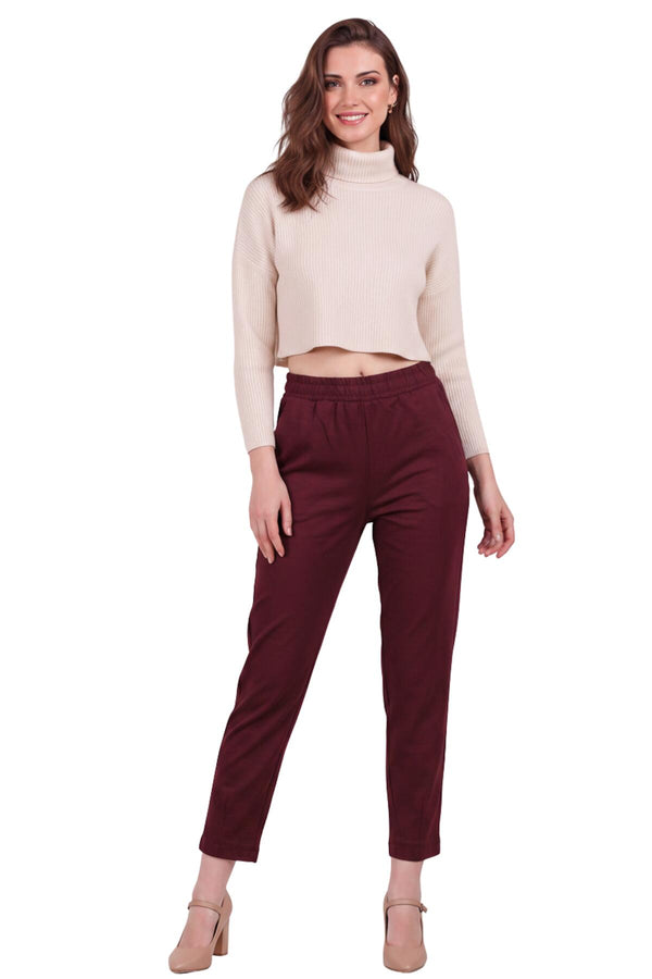 Broek Met Geplooide Zoom — Bordeaux