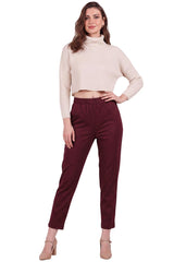 Broek Met Geplooide Zoom — Bordeaux