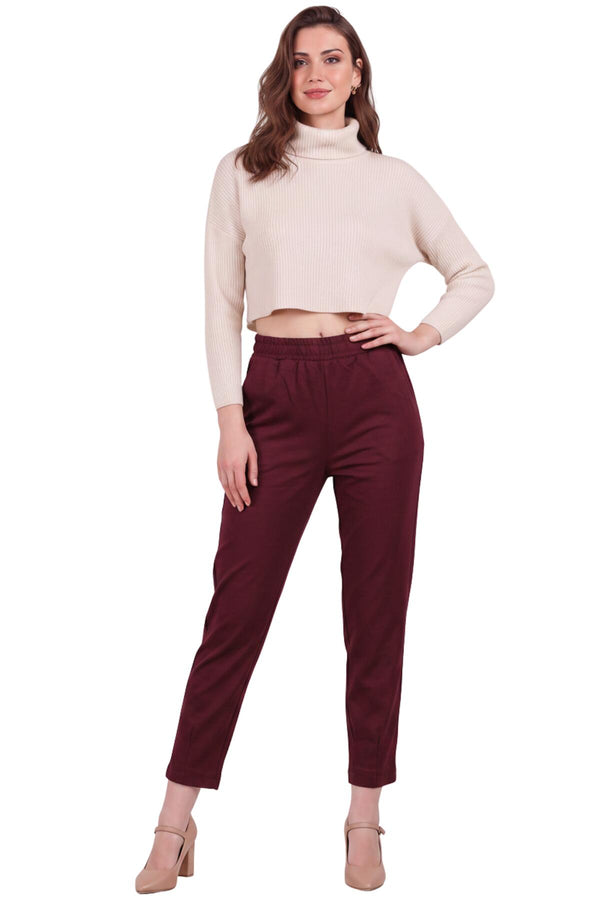 Broek Met Geplooide Zoom — Bordeaux