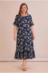 Jurk Met Dessin In Grote Maten Met Ruches Aan De Zoom – Multicolor