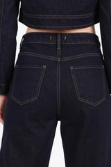 Dames Denim Set Met Knopdetail Çimalı Marineblauw