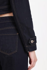 Dames Denim Set Met Knopdetail Çimalı Marineblauw