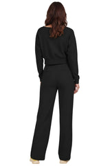 Damen Çimalı Hose Mit Elastischem Bund Und Weitem Bein – Schwarz