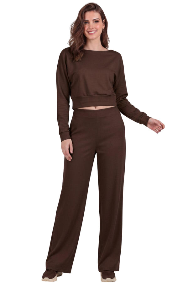 Wijde Broek Met Hoge Taille, Elastische Taille En Voorplooi — Bruin