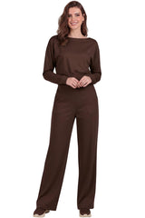 Wijde Broek Met Hoge Taille, Elastische Taille En Voorplooi — Bruin