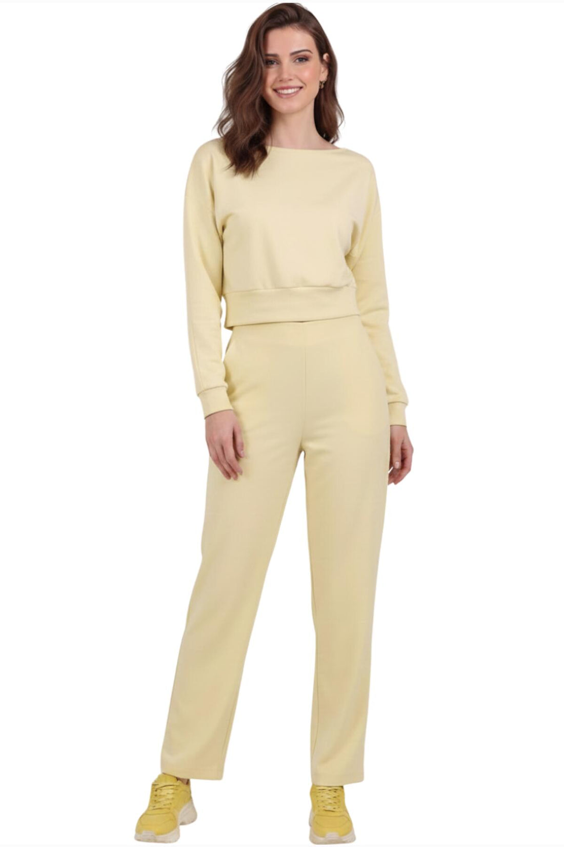 Wijde Broek Met Hoge Taille, Elastische Taille En Voorplooi — Geel