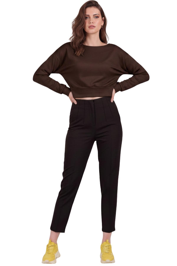 Cropped Top Met Boothals En Boord Aan De Zoom — Bruin