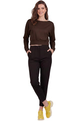 Cropped Top Met Boothals En Boord Aan De Zoom — Bruin