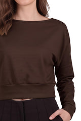 Cropped Top Met Boothals En Boord Aan De Zoom — Bruin