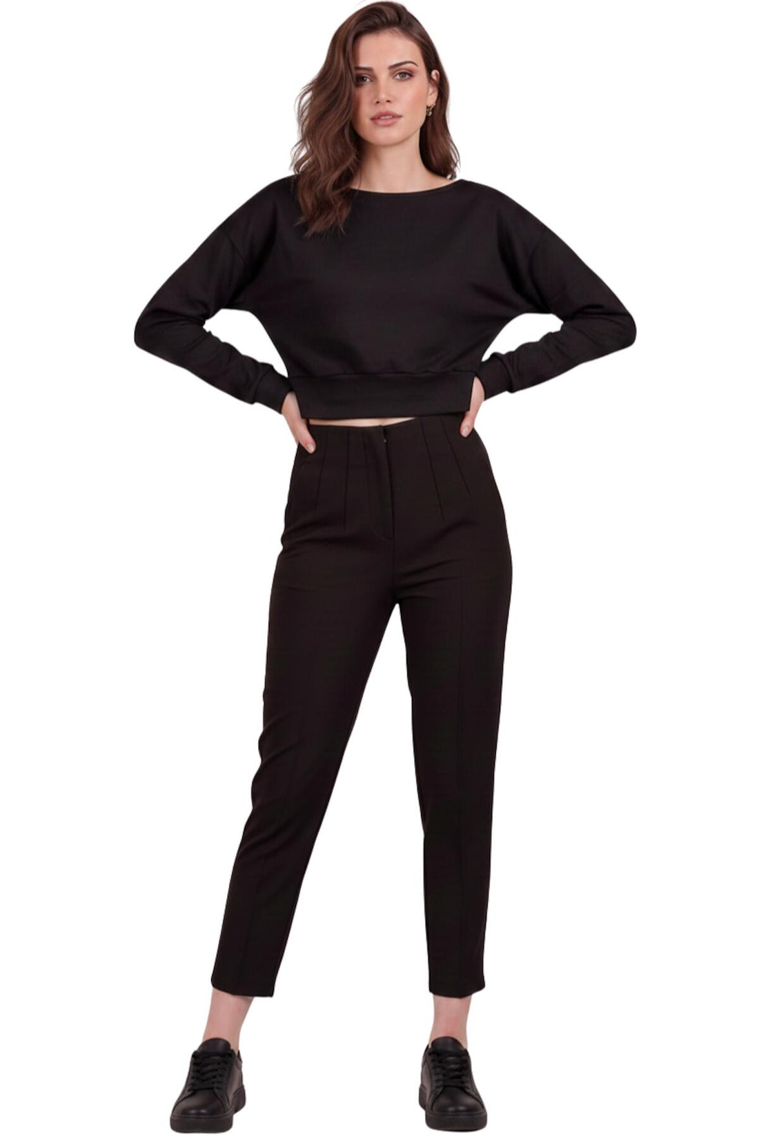 Cropped Top Met Boothals En Boord Aan De Zoom — Zwart