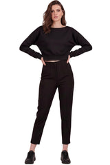 Cropped Top Met Boothals En Boord Aan De Zoom — Zwart