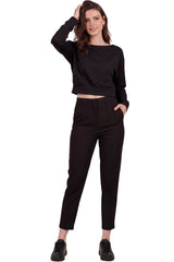 Cropped Top Met Boothals En Boord Aan De Zoom — Zwart