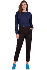 Cropped Top Met Boothals En Bandzoom, Marineblauw