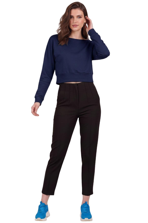 Cropped Top Met Boothals En Bandzoom, Marineblauw
