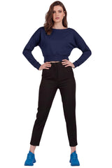 Cropped Top Met Boothals En Bandzoom, Marineblauw