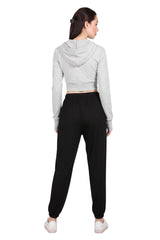 Cropped Capuchonvest Met Rits En Duimgaten — Gemêleerd Grijs