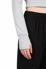 Cropped Capuchonvest Met Rits En Duimgaten — Gemêleerd Grijs